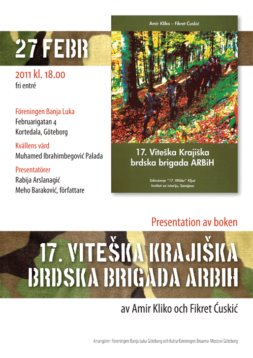 Presentation av boken ”17. Viteška Krajiška brdska brigada ARBiH”